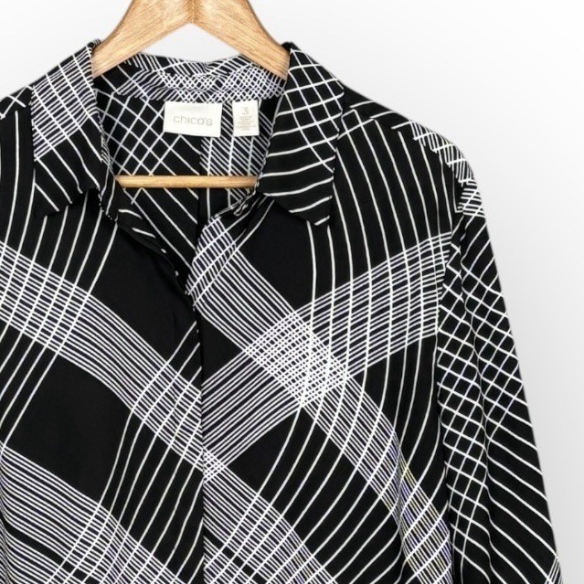 Chicos Sheer Oversized Geometric Print Tunic Top Womens 3 Asymmetric Lagenlook gallery