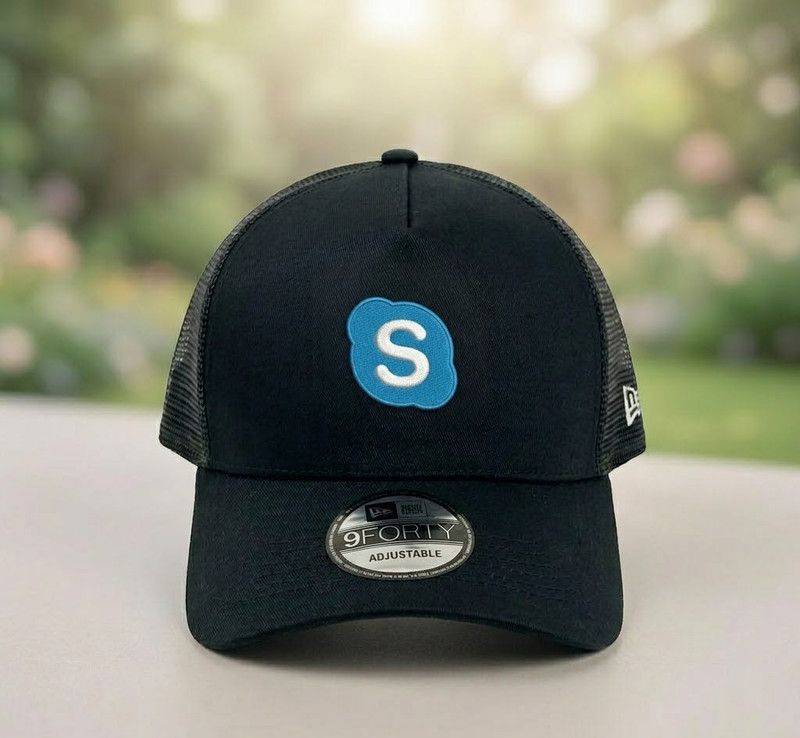 Skype S Logo Embroidered Black Trucker Hat Mesh Back Adjustable Baseball Cap