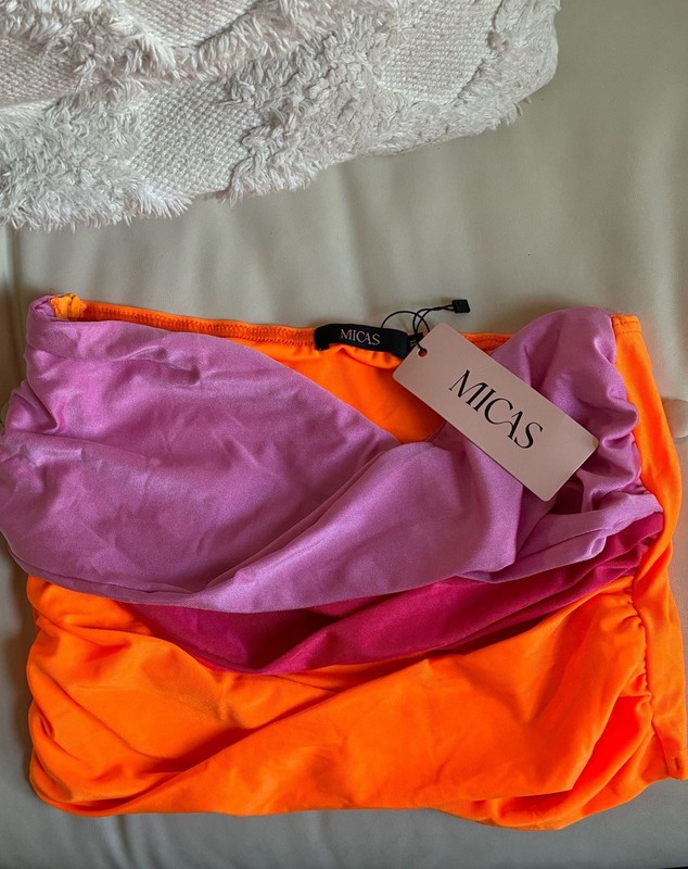 NWT-Micas Contrast Twisted Front Tube Top Colorblock Bandeau size XL