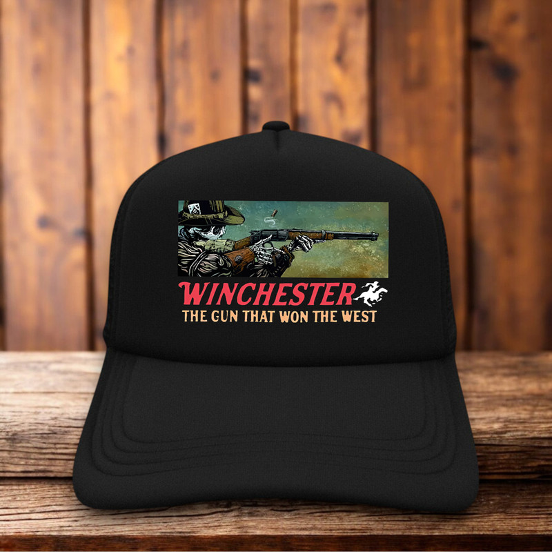 Winchester Rifle Mens Trucker Hat Black The Gun That Won The West Skeleton Cap