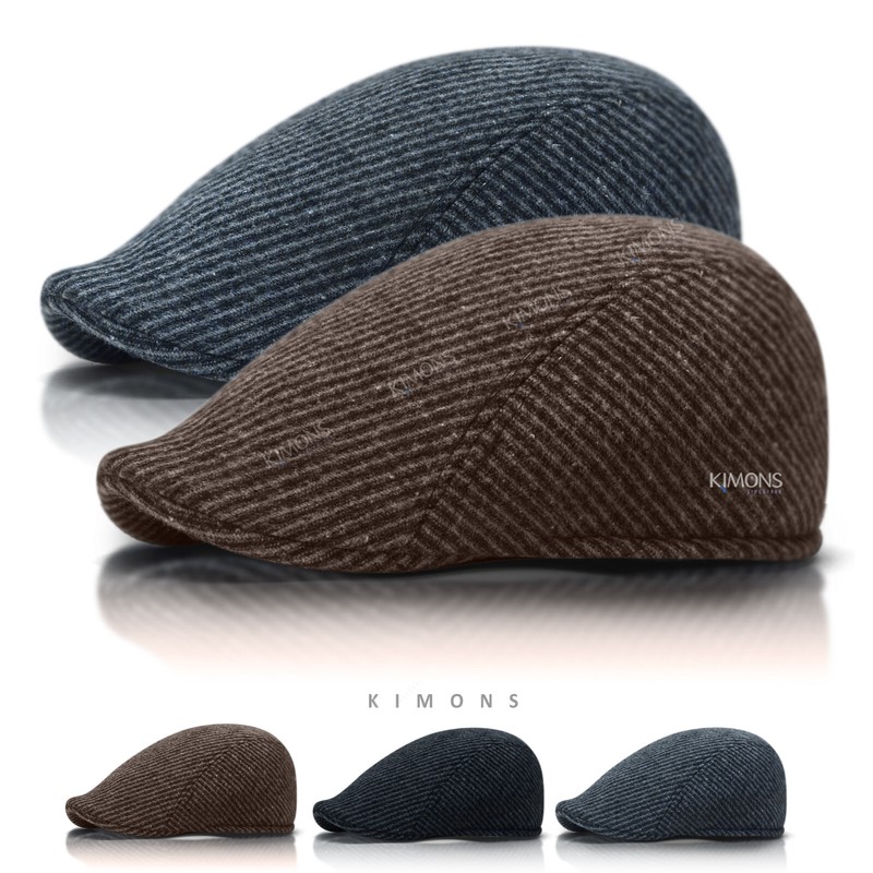 Cotton Wool Herringbone Newsboy Gatsby Cap Ivy Hat Golf Mens Flat Cabbie Stripe