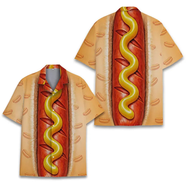 Funny Hot Dog Food Beach Tropical BBQ Aloha Summer Vacation Hawaiian Shirt