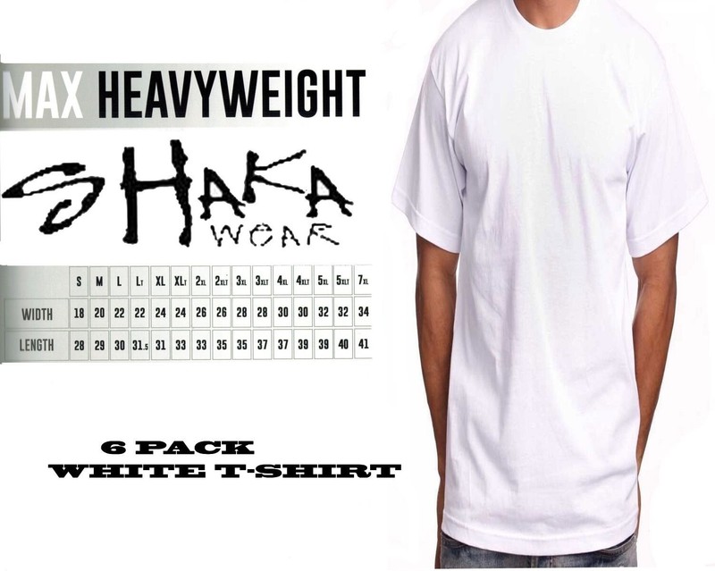 6 Pack Shaka Wear Mens Max Heavyweight T-shirt White Basic Plain Tee