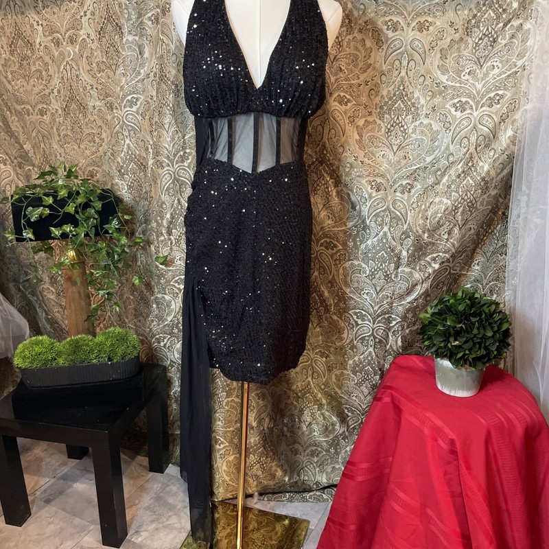 Contrast Mesh Draped Backless Sequin Bodycon Cocktail Dress XL #GothicCore