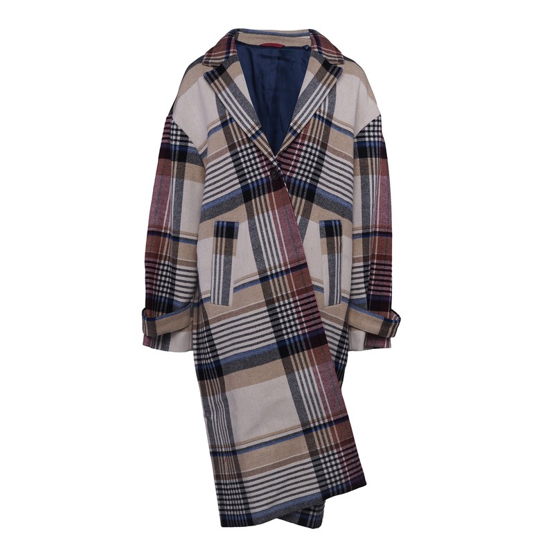 GANT women’s wool coat coat beige checked check oversized long wool size L 42
