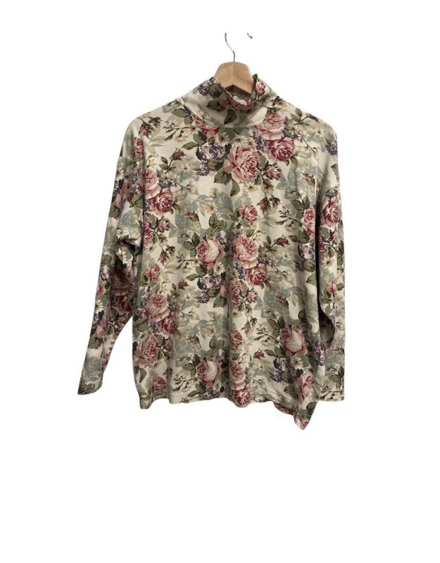 Eddie Bauer Women’s Floral Mock Neck Long Sleeve Knit Cotton Top Size L/G