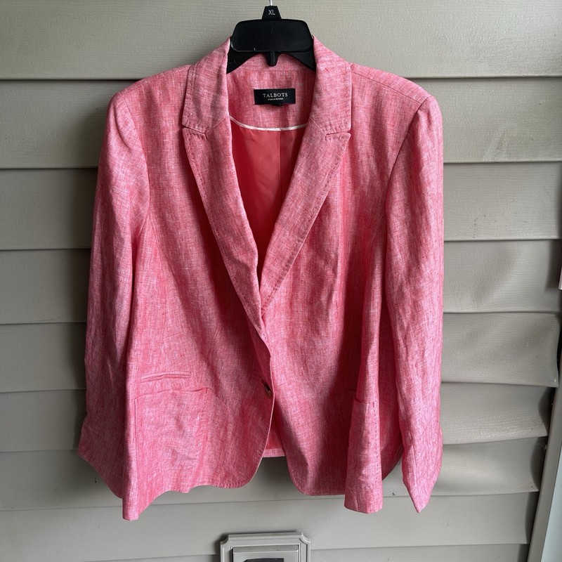 Talbots Pink Linen Blazer Size 20W Petite Two Button Preppy Office Old Money
