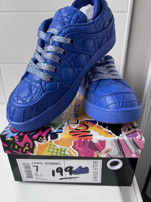 Cape Robbin Low Top Quilted Lace-Up Sneakers Blue/Silver w/ Glitter Laces