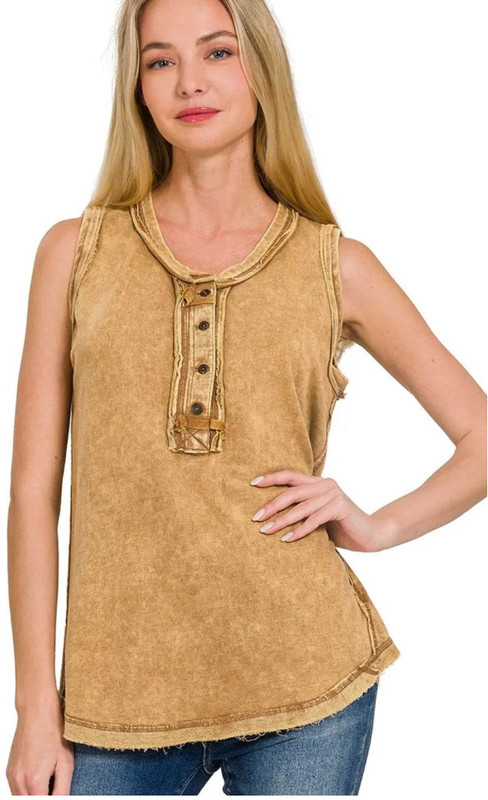 Zenana Textured Button Tank Top Large gallery