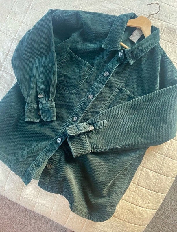 matty m Unisex XL Green Solid Corduroy Long Sleeve Button-Up Shirt Pockets
