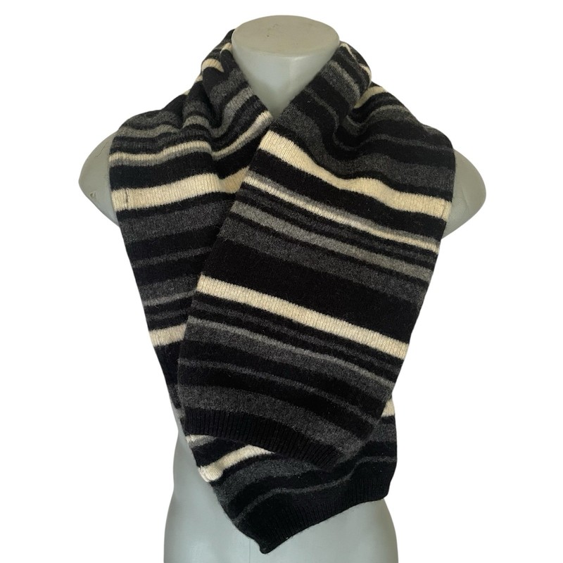 Black Brown 1826 Men’s Winter Scarf 100% Lambswool Stripe Gray Black Beige 48″