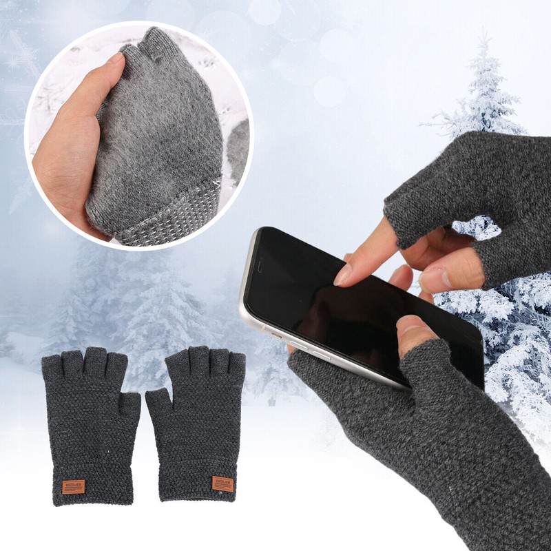 Winter Alpaca Wool Fingerless Gloves Thermal Men Knitted Half Finger Mitten Lot gallery