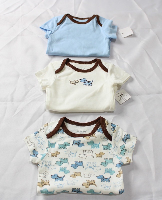 Little Me Unisex Baby 3-pack Cuddly Bodysuits AC2 Blue Multi Size: 3M NWT
