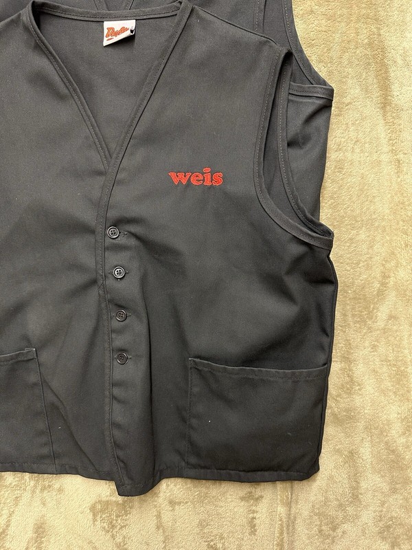 Weis Employee Staff Vest Cashier Checkout Button Up Unisex Black Large lot of 2 gallery