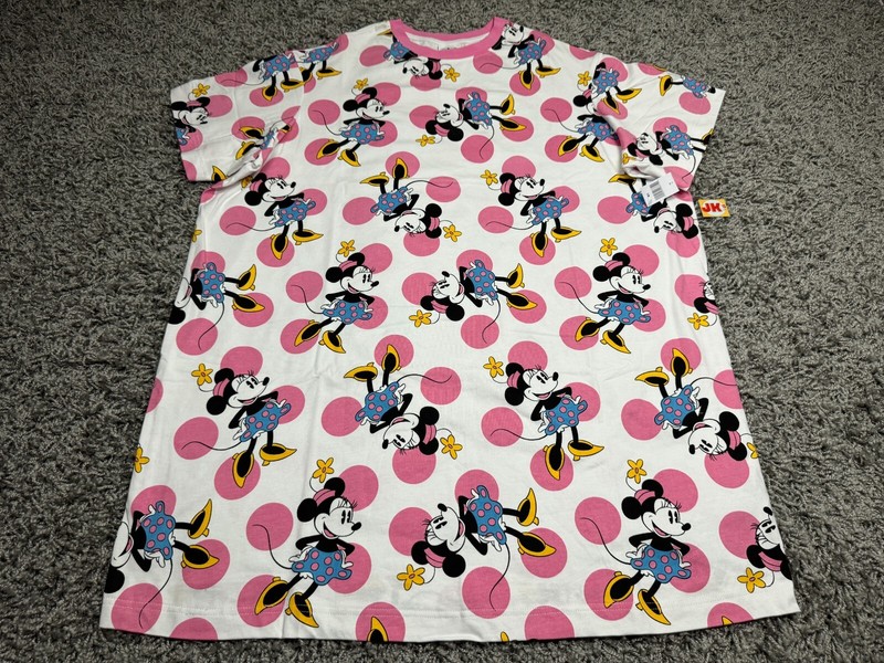 NEW Disney Parks Dress Womens 1X XL White Pink Minnie Mouse Mickey And Co Shirt