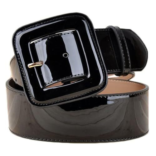 Black Patent Leather Belt Women: Retro Wide Black Belt with Square Buckle, Wide gallery