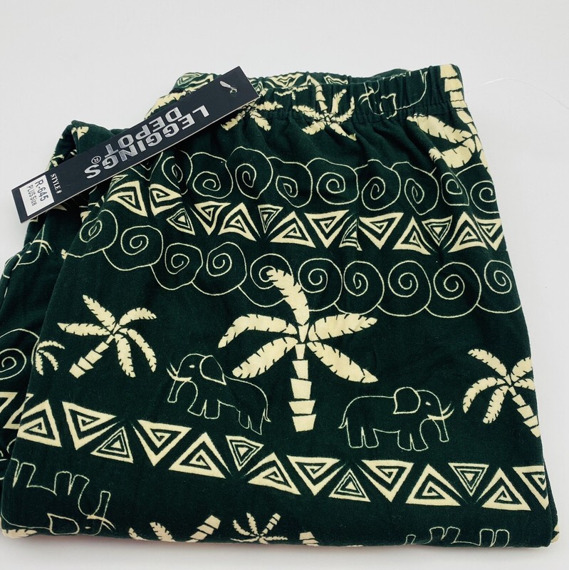 Leggings Depot Womens Elephant Palm Tree Soft Leggings Green Black One Size