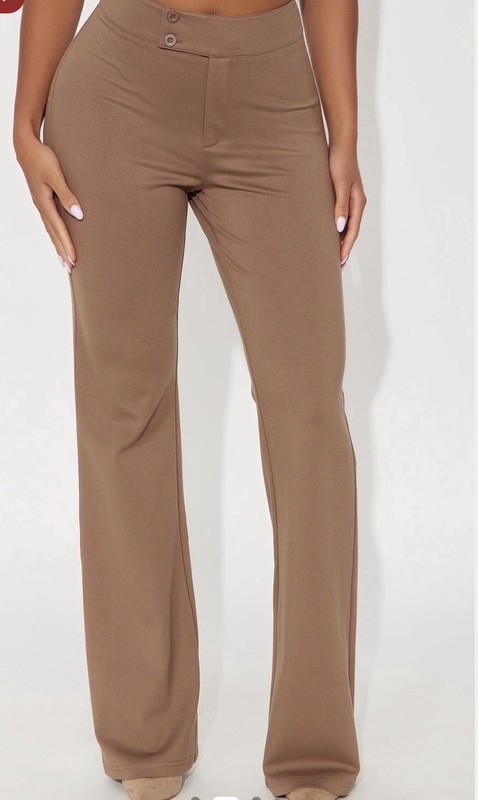 Fashion Nova Women’s Straight Leg Ponte Dress Pants High Rise Stretch Mocha L
