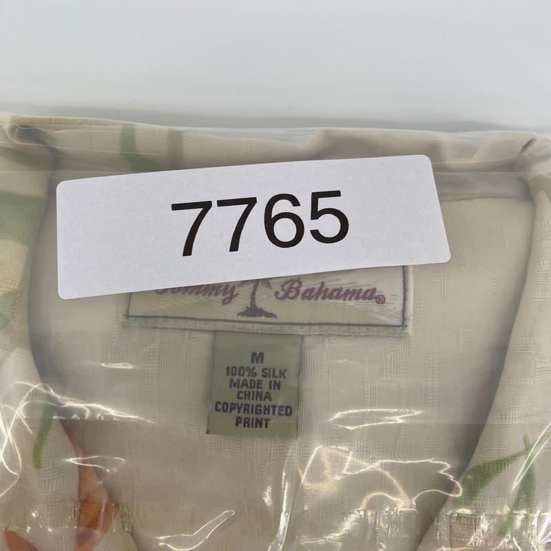 Tommy Bahama Mens Medium Silk Aloha Shirt Floral Print Beige Orange Green gallery