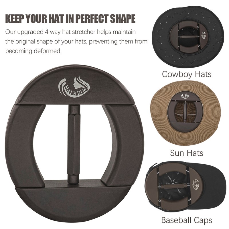 HAIBEIR Wood 4 Way Hat Stretcher Adjustable Turnbuckle & Heavy-Duty (Chocolate) gallery