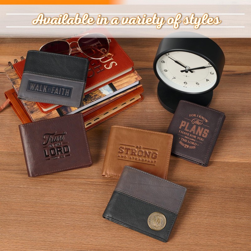 Christian Art Gifts Genuine Full Grain Leather RFID Blocking Scripture Wallets f gallery