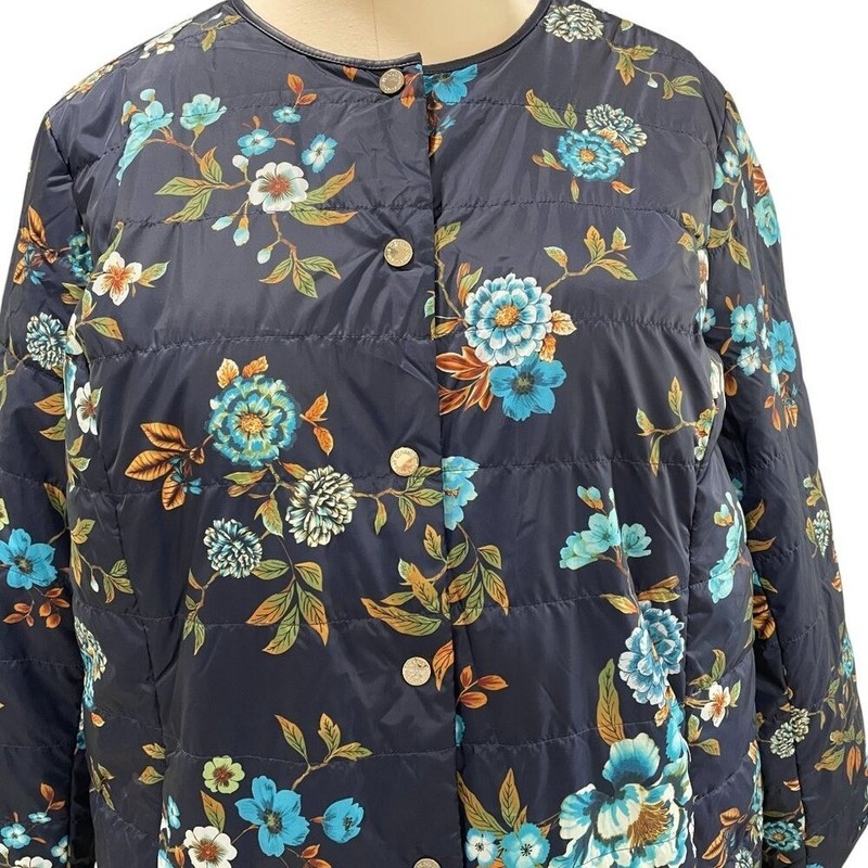 Dennis Basso Floral Quilted Jacket 2X Blue Fall Layering Vintage Grannycore gallery