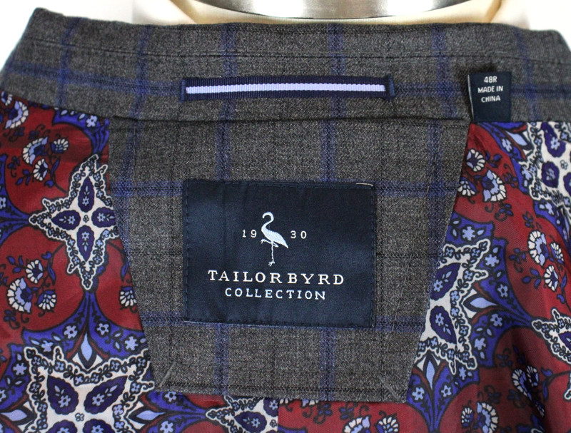 TailorByrd Blazer Mens 48 R Charcoal Blue Windowpane Stretch Sport Coat Jacket gallery