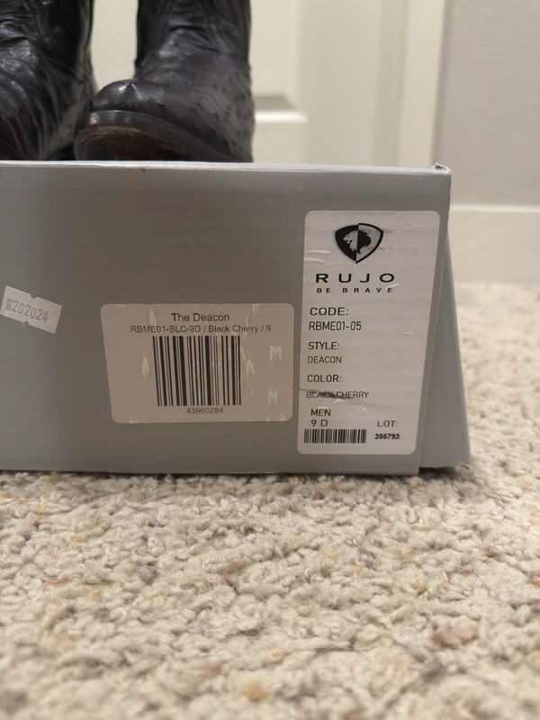 RUJO The Deacon Full Quill Ostrich Men’s Cowboy Boots Size 9 Black Cherry gallery