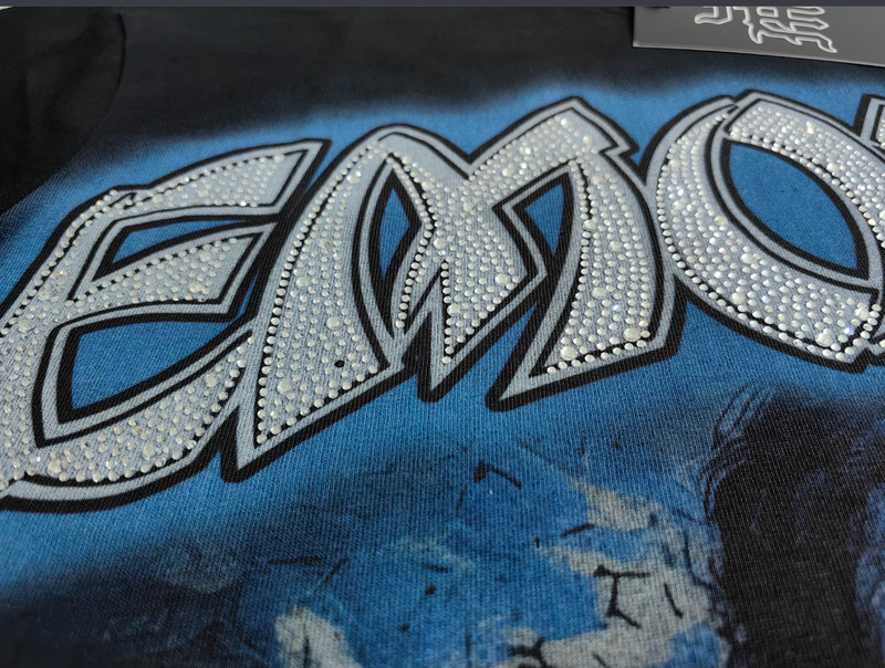 NEW 2026 Mixed Emotion Black "Spirit" Rhinestone High-Quality Men's T-Shirt S-XL gallery