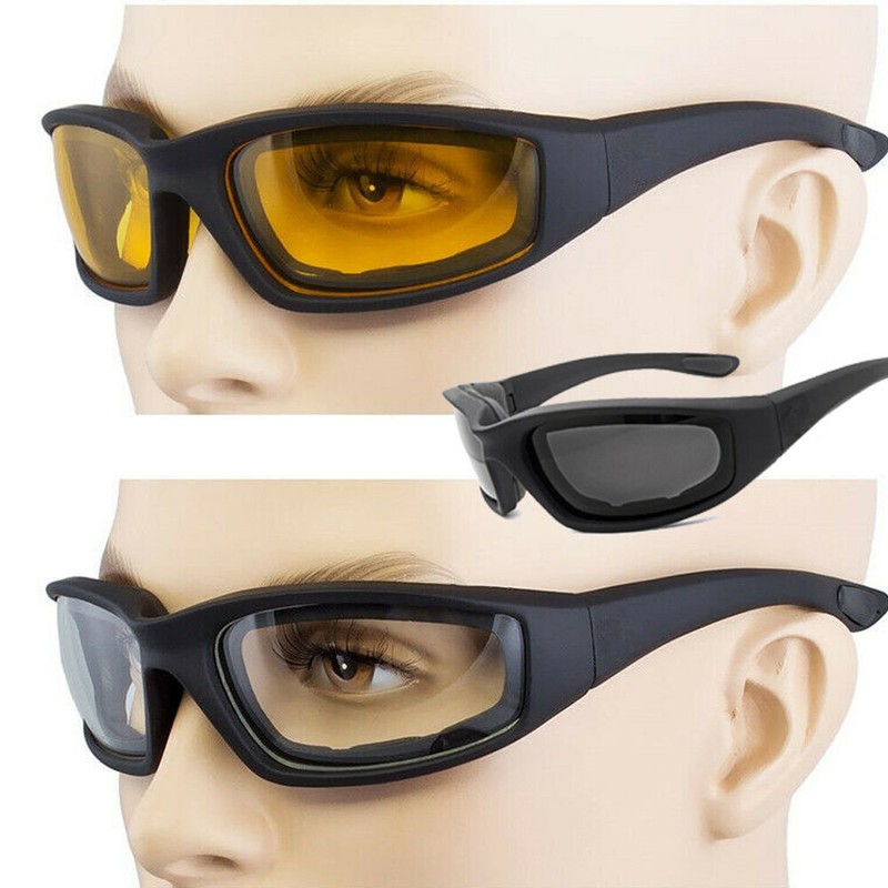 3pcs Chopper Riding Motorcycle Glasses Clear Smoke Yellow, Padded, Comfortable
