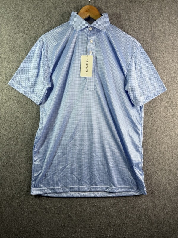 Collars & Co Blue Houndstooth Golf Dress Collar Polo Mens Medium NEW gallery
