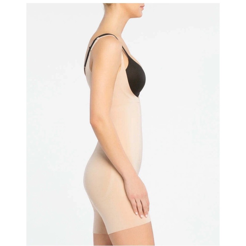 Spanx OnCore Open-Bust Mid-Thigh Bodysuit Shapewear Women L Soft Nude gallery