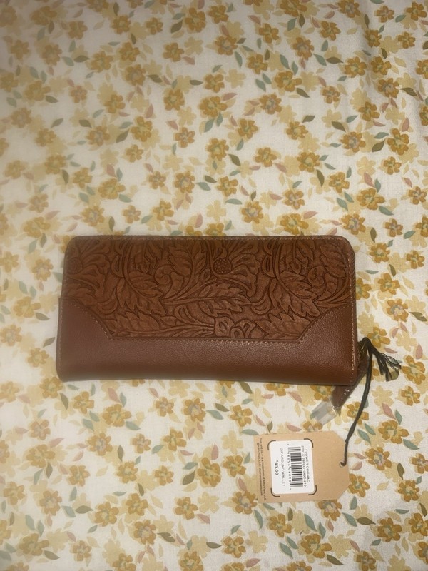 Frye and Co. Women’s Brown Floral Zip-Around Wallet w/ Zipper, Credit Card Slots gallery