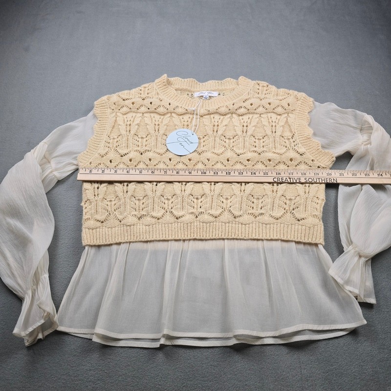 Cloud Ten Womens Mixed Media Knit Sweater Top Cream White CSW11746A Small NWT gallery
