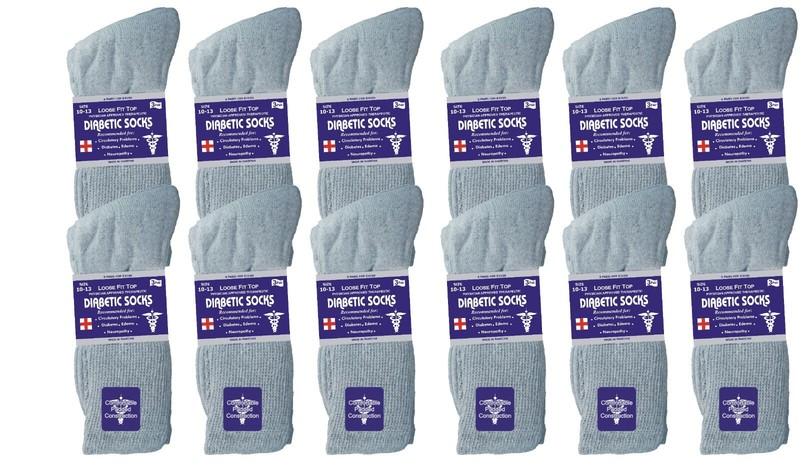 12 Pairs Gray Diabetic Crew Socks Health Men’s Circulatory Calf Cotton 10-13