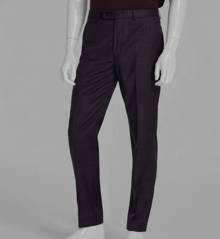 Calvin Klein Mens Purple Slim-Fit Wool-Blend Plaid Suit Pant Size 30W x 30L