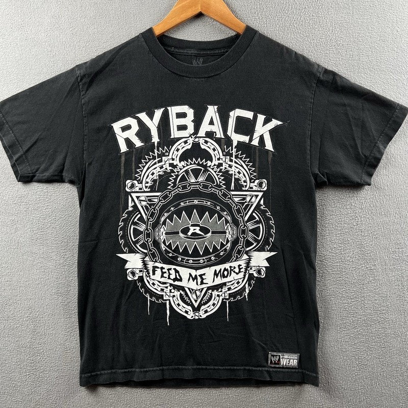 Ryback Shirt Mens Medium Black Feed Me More WWE Wrestling Tee Double-Sided