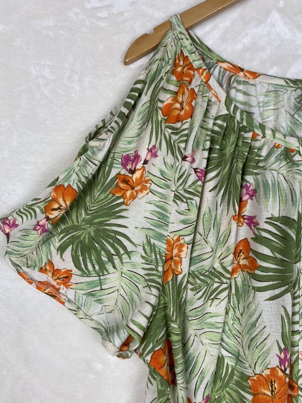 Cato Blouse Womens Plus 26/28W Cold Shoulder Gauze Floral Casual Summer Tropical gallery