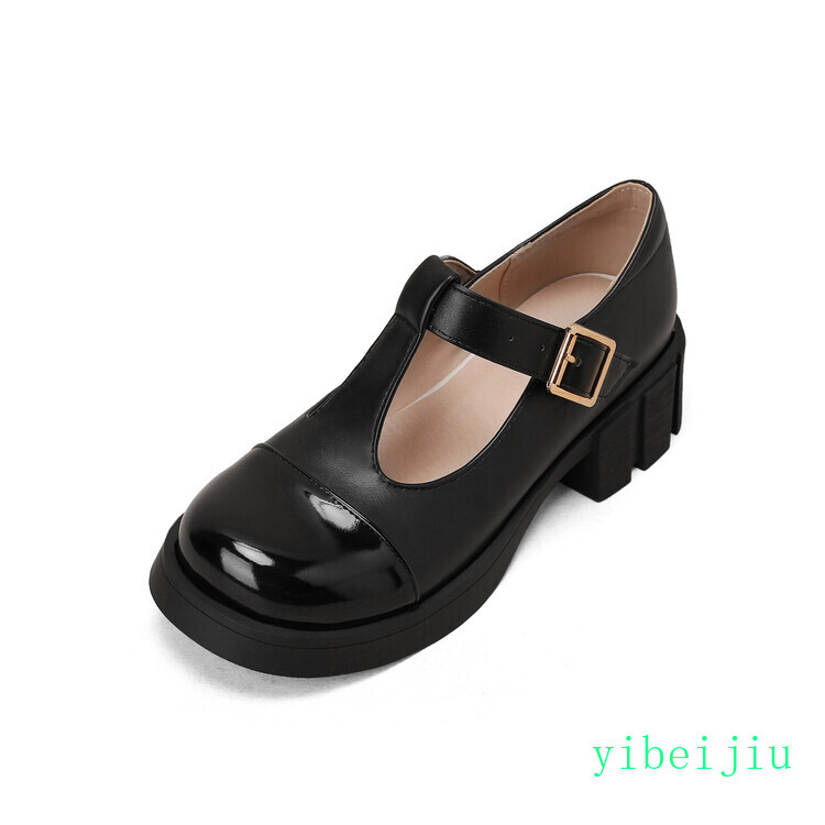 Women’s Ladies Mid Chunky Heel Platform Round Toe Colorblock Leather Party Shoes