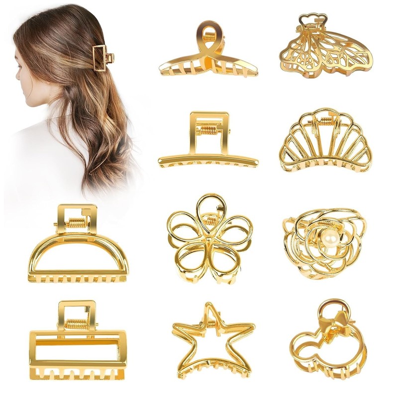 Small Gold Hair Clips, 10 Pack Mini Hair Claw Clips for 10 Count (Pack of 1)