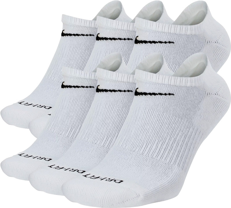 Nike 6-pack Everyday Plus DRI-FIT No Show Socks Women 10-13, Men 8-12 White New