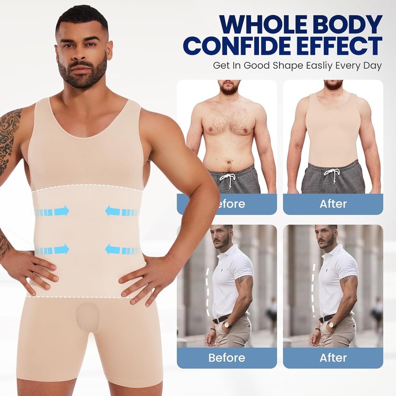 Men's Shapewear Compression Bodysuit Full Body Shaper Slimming Suit Breathable gallery