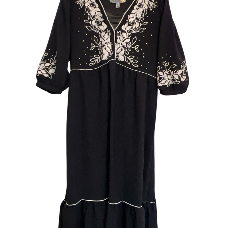 Figueroa & Flower Embroidered Boho Midi Dress Black Size Small gallery