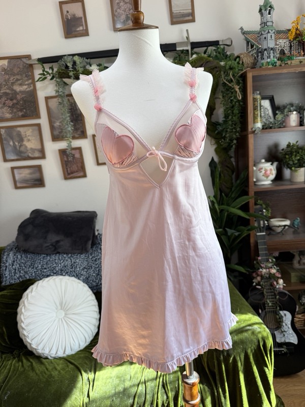 for Love & Lemons Womens XS Pink Night dress Open Back Ruffle Bow