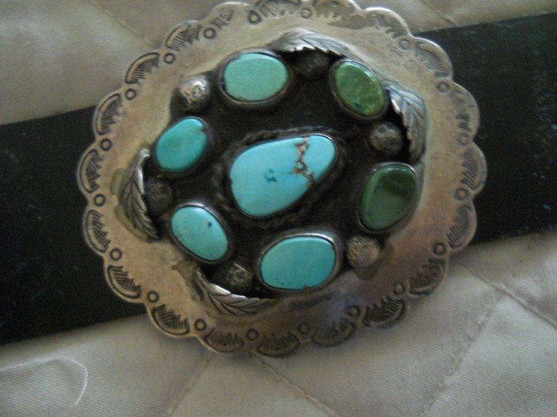 Native American Navajo Turquoise Cluster Sterli Silver 9- 2.8" Conchos Belt 576g gallery