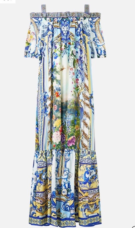 Camilla Long Off Shoulder Frill Dress Wall To Wall Wonders Size XS/S $925 Silk gallery