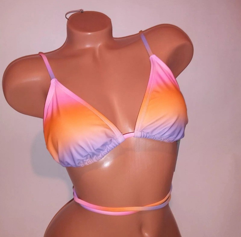 No Boundaries Bikini Triangle Strappy Wrap Multicolor Ombre Swim Top Large Size
