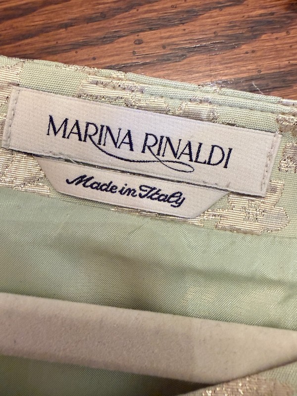 Marina Rinaldi Light Green Pink Gold Jacquard Sleeveless Shift Dress SZ 16 gallery