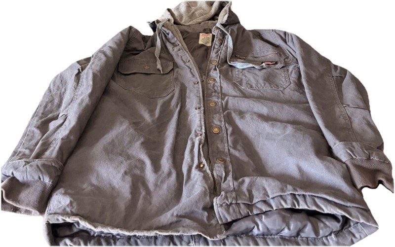 Dickies Men’s Gray Hooded Lined Work Jacket Full Zip Snap Pockets S/P 34-36
