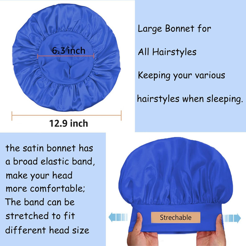 3 Pack Satin Bonnet Silk Hair Bonnet for Sleeping, Sleep Bonnets for Women Large gallery